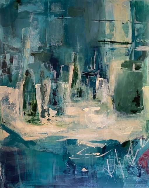 Blue bottels 2022 80x100 Acrylic on canvas